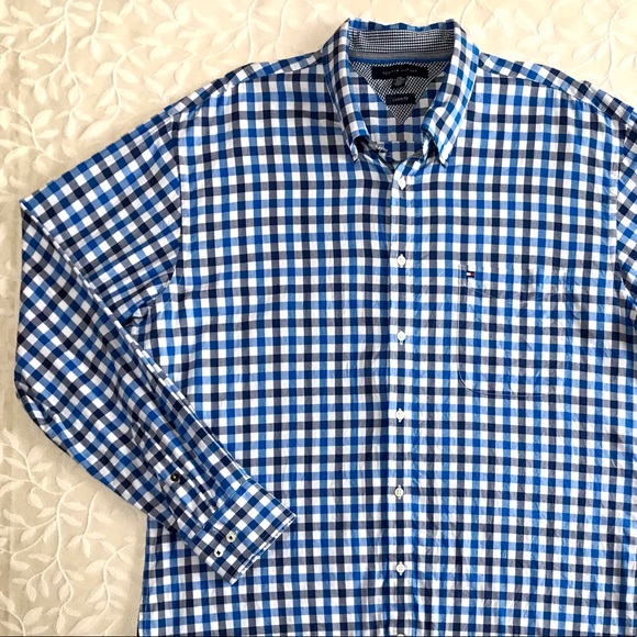 Tommy Hilfiger Mens Shirt XXL Blue Gingham Long Sleeve Button Down Collar Pocket - Picture 6 of 9